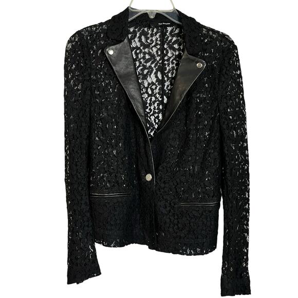 The Kooples Faux Leather Trim Lace Blazer Large Romantic Goth Festival (3015) - Picture 1 of 8